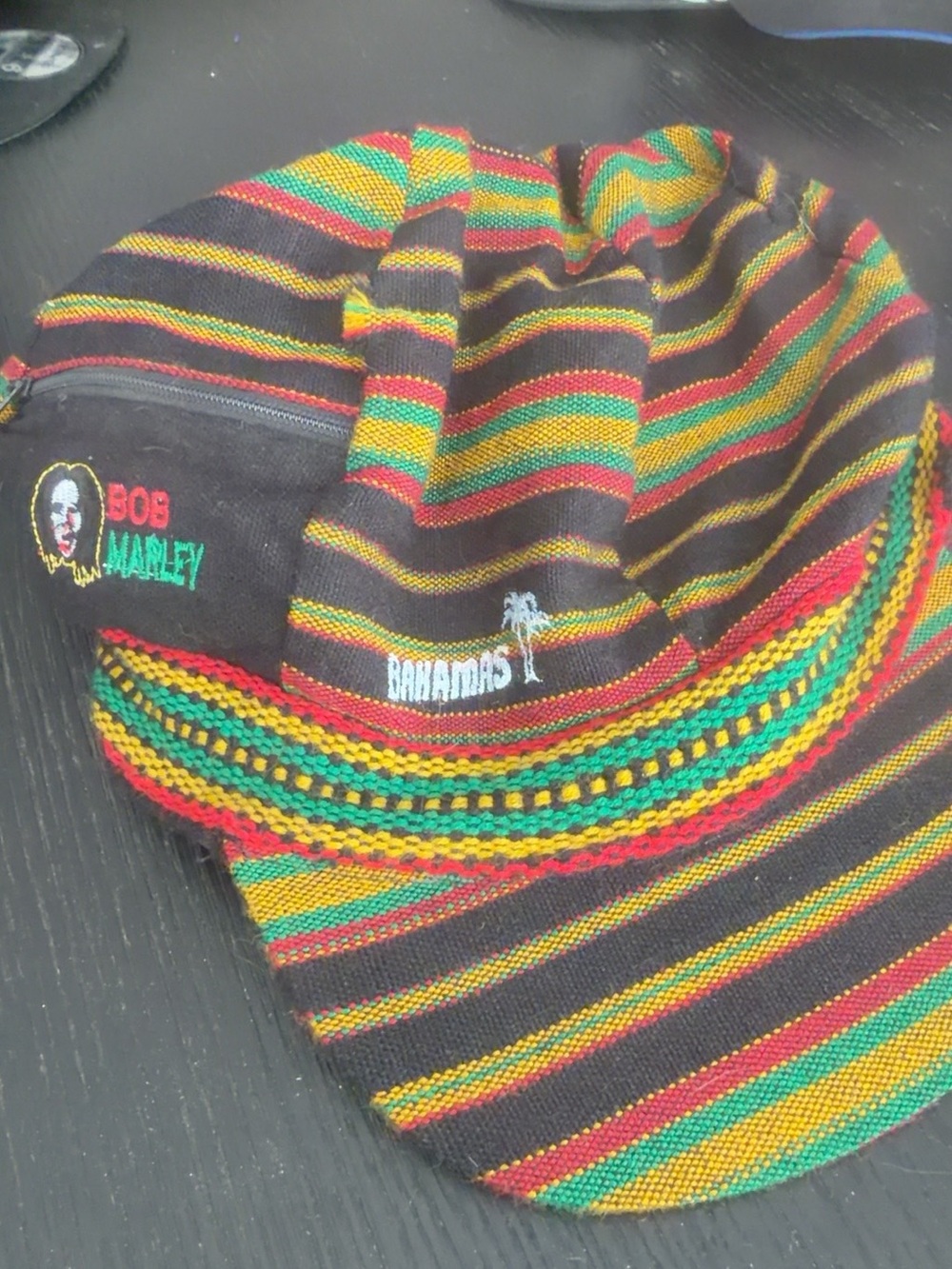 Bob Marley Rasta Reggae Striped Hat Red Yellow Green Black Zip Pocket